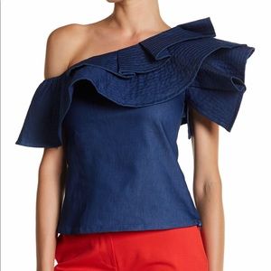 Gracia Off Shoulder Ruffle Denim Top